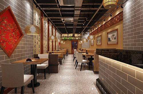 港口镇传统中式餐厅餐馆装修设计效果图