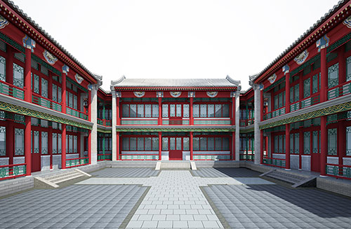 港口镇北京四合院设计古建筑鸟瞰图展示